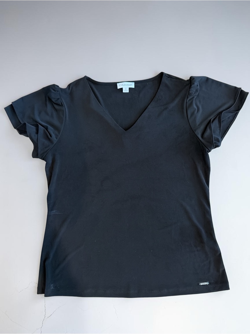 Calvin Klein Black V-Neck Short Sleeve Tee with Subtle Logo